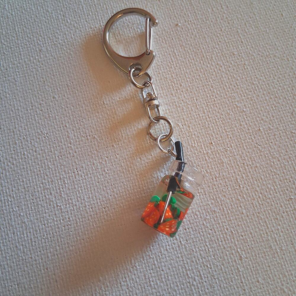 STRAWBERRY FRUIT Keychain Metal Dangle Drink CHARM Handmade